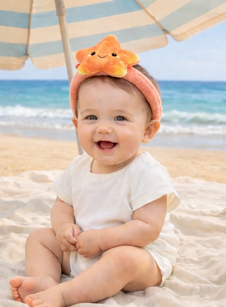 Tiara de Bebê com Estrela-do-Mar de Pelúcia – Acessório Marinho Fofo