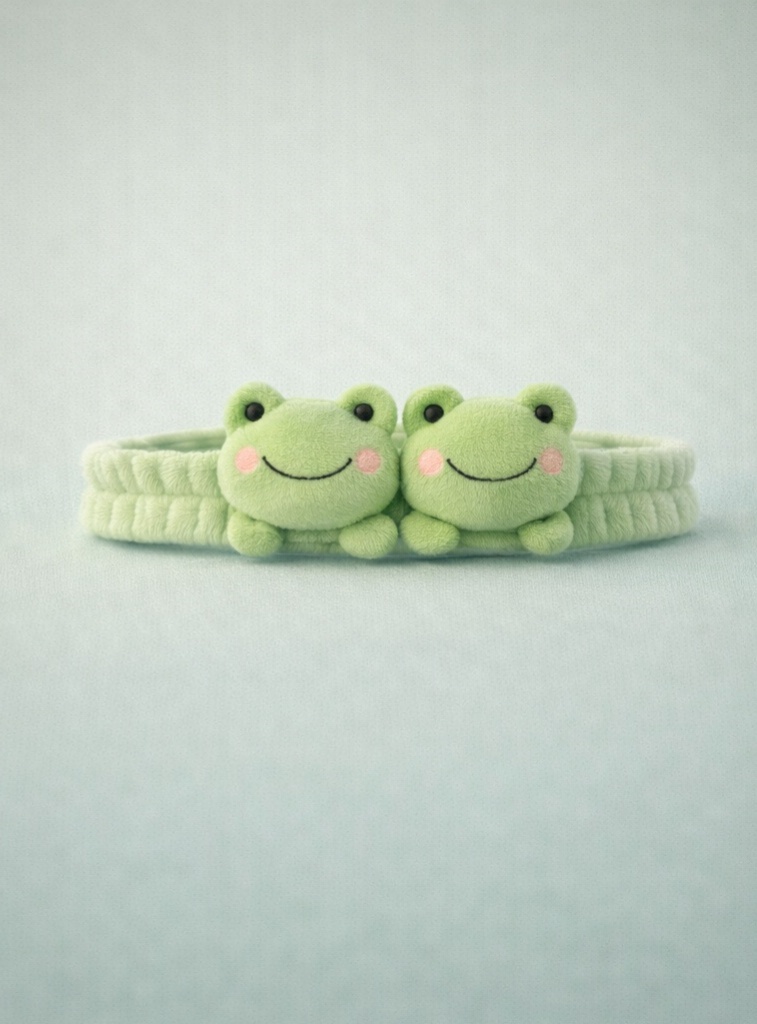 Double Frog Plush Baby Headband for Newborn Girls