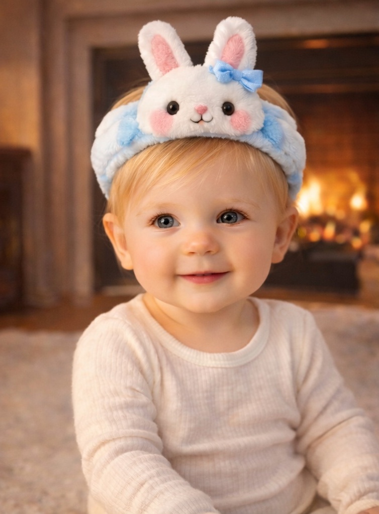 Charming Bunny Plush Baby Headband with Blue Bow – Soft and Adorable Infant Accessory