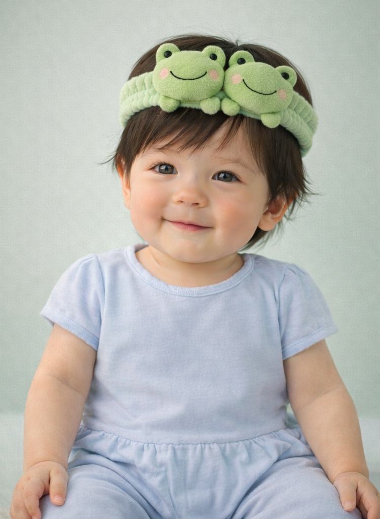 Double Frog Plush Baby Headband for Newborn Girls