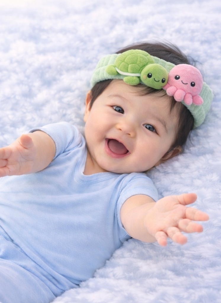 Sea Turtle & Octopus Plush Baby Headband – Ocean Friends Soft Headwear for Infants