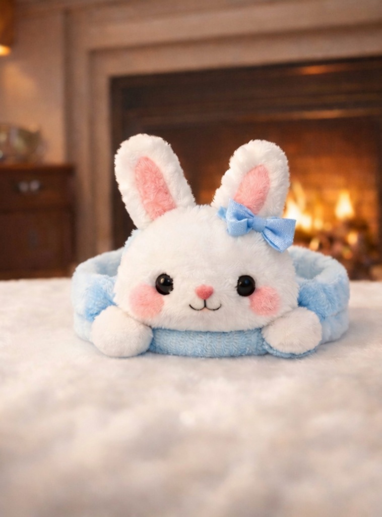 Charming Bunny Plush Baby Headband with Blue Bow – Soft and Adorable Infant Accessory