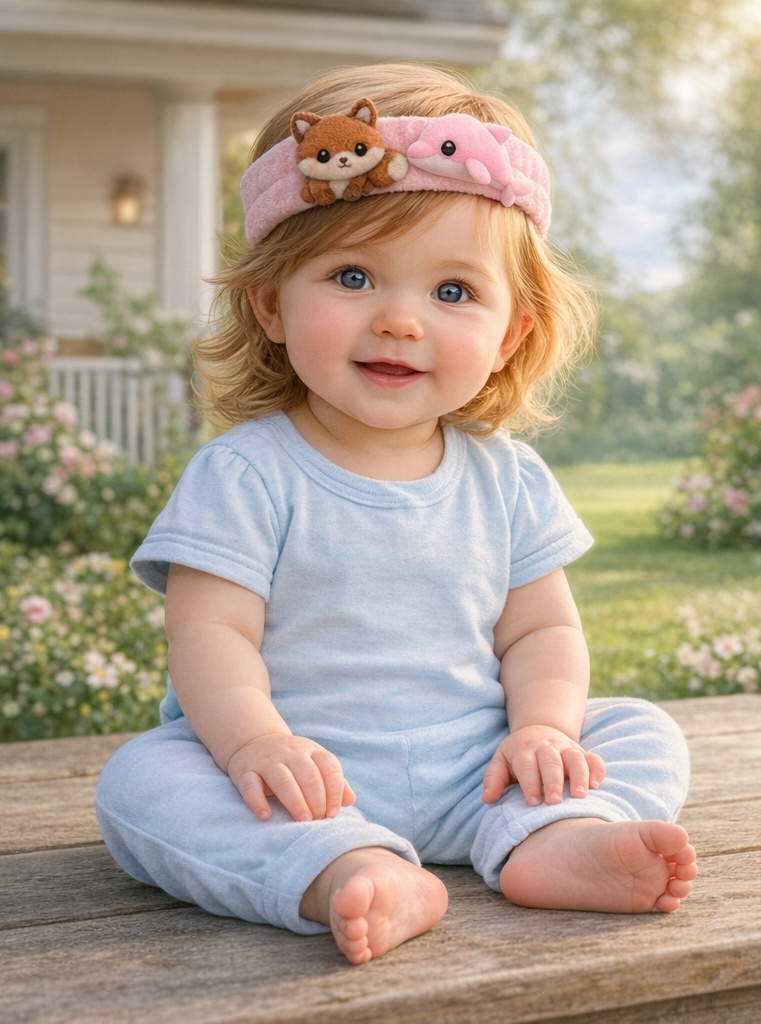 Cute Cartoon Baby Headband – Plush Fox and Blue Dolphin Duo for Toddlers
