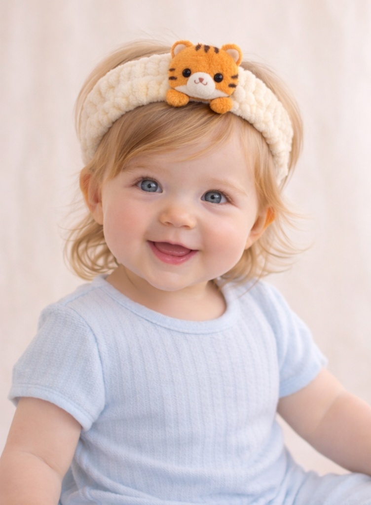 Cartoon Tiger Plush Baby Headband - Soft Jungle Animal Hairband for Infants