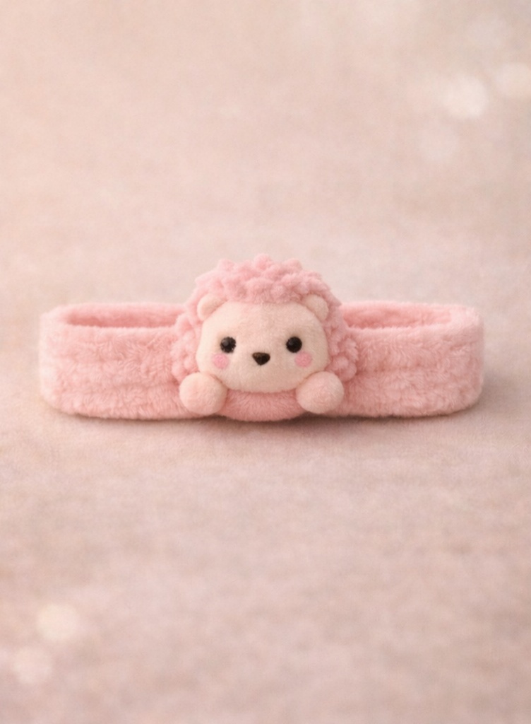 Pink Hedgehog Plush Baby Headband - Adorable Forest Animal Hairband for Newborn Girls