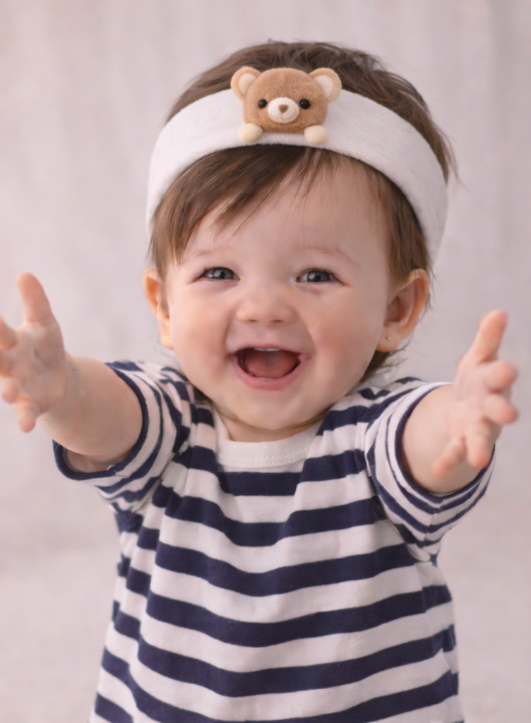 Brown Teddy Bear Plush Baby Headband - Soft and Cozy Infant Hairband