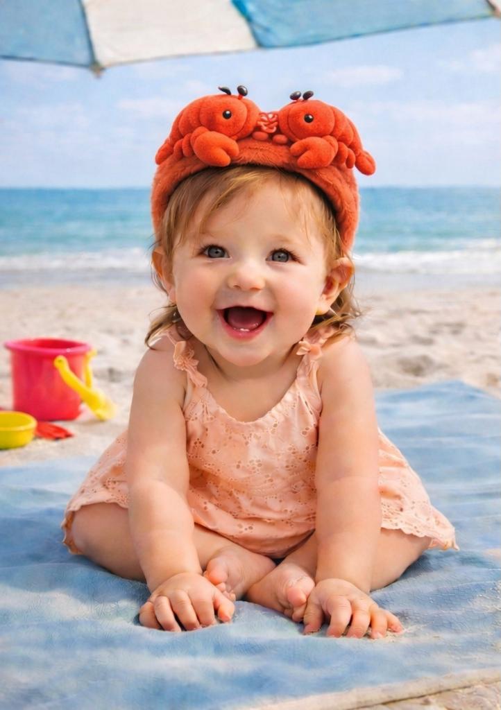 Cute Crab Duo Baby Plush Headband – Soft Red Cartoon Style