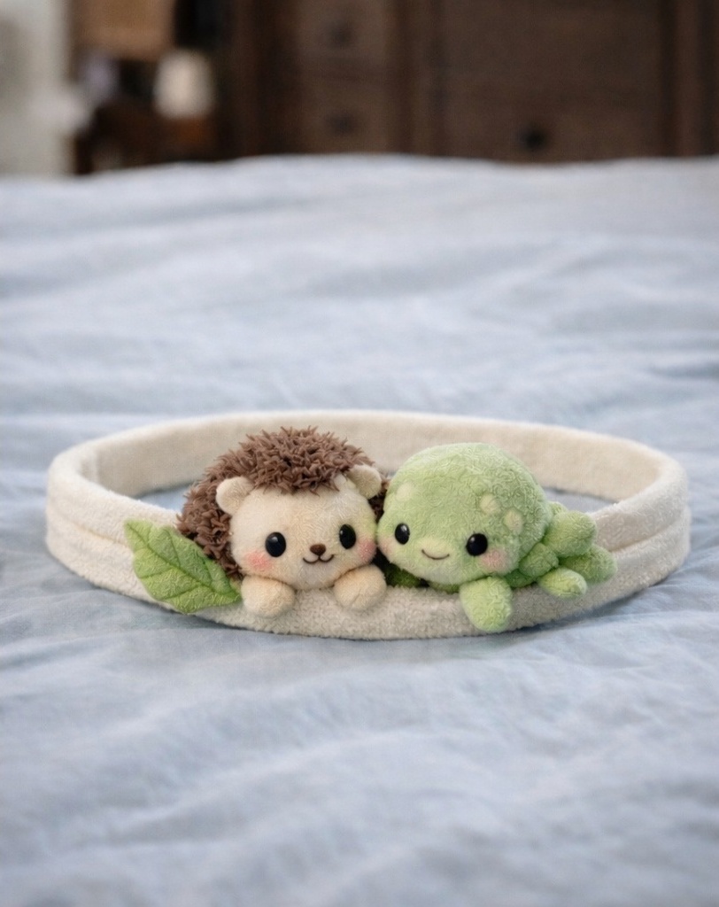 Cartoon Hedgehog & Turtle Baby Headband – Soft Plush Fabric with Adorable Animal Design for Infants