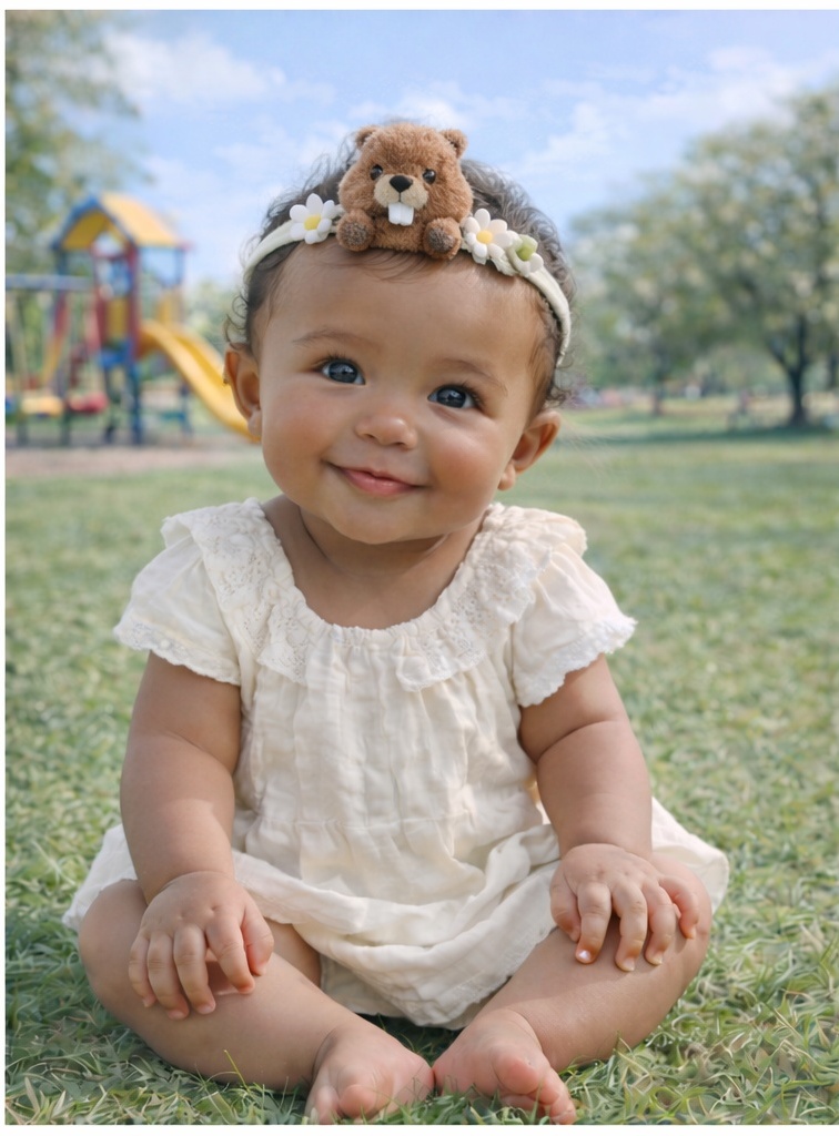 Lovely Beaver Plush Baby Headband | Floral Animal Elastic Hairband for Infants