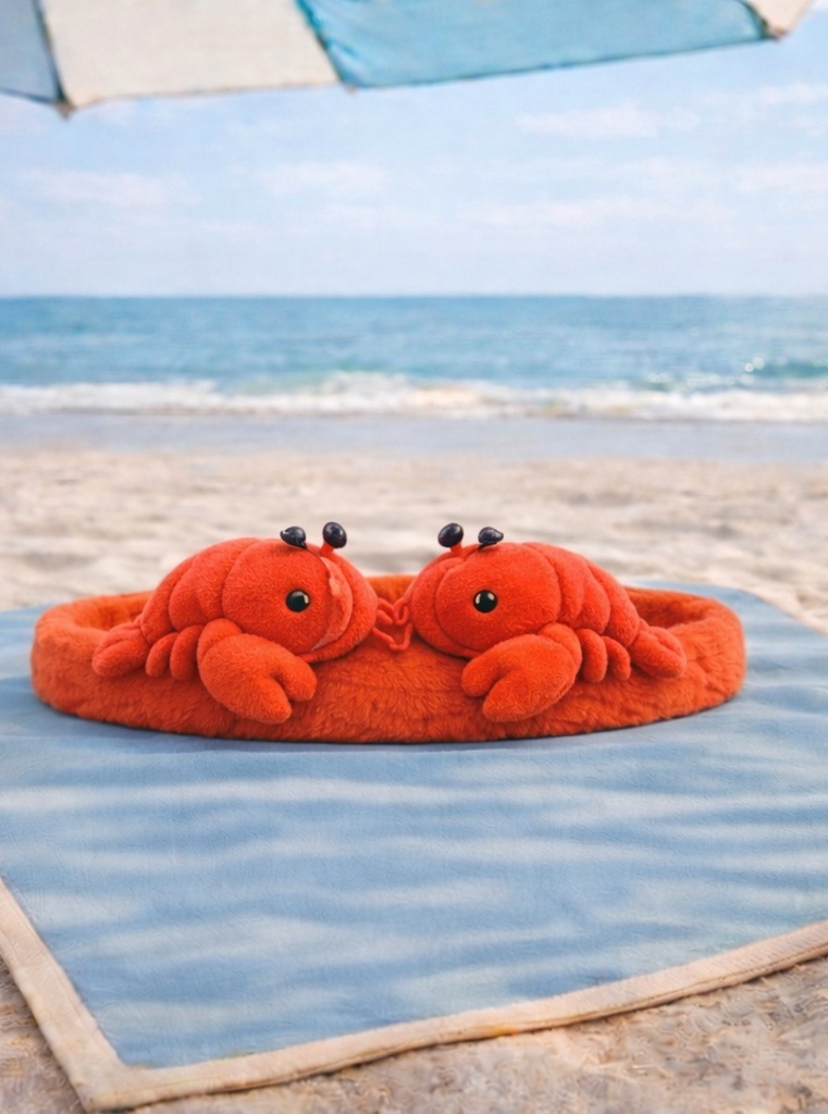 Cute Crab Duo Baby Plush Headband – Soft Red Cartoon Style