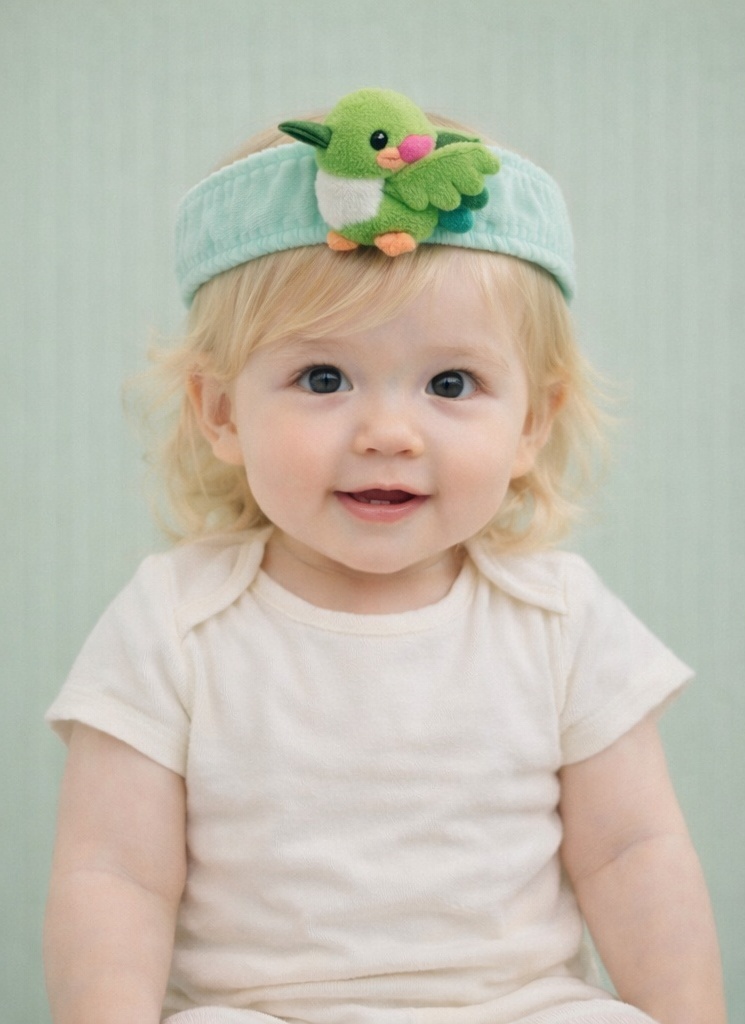 Vibrant Green Bird Plush Baby Headband for Infants