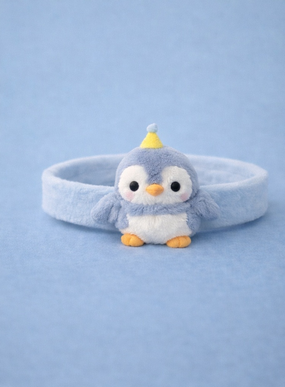 Penguin Party Baby Headband – Plush Winter Style Hairband with Hat