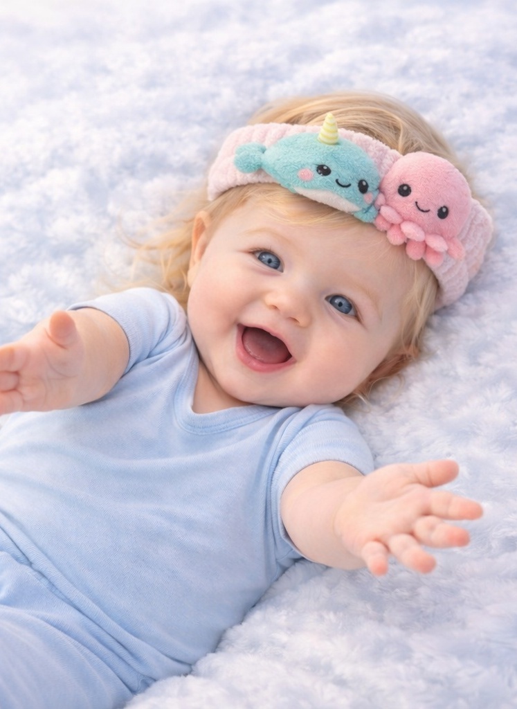 Narwhal & Octopus Plush Baby Headband – Fantasy Ocean Soft Hairband for Infants