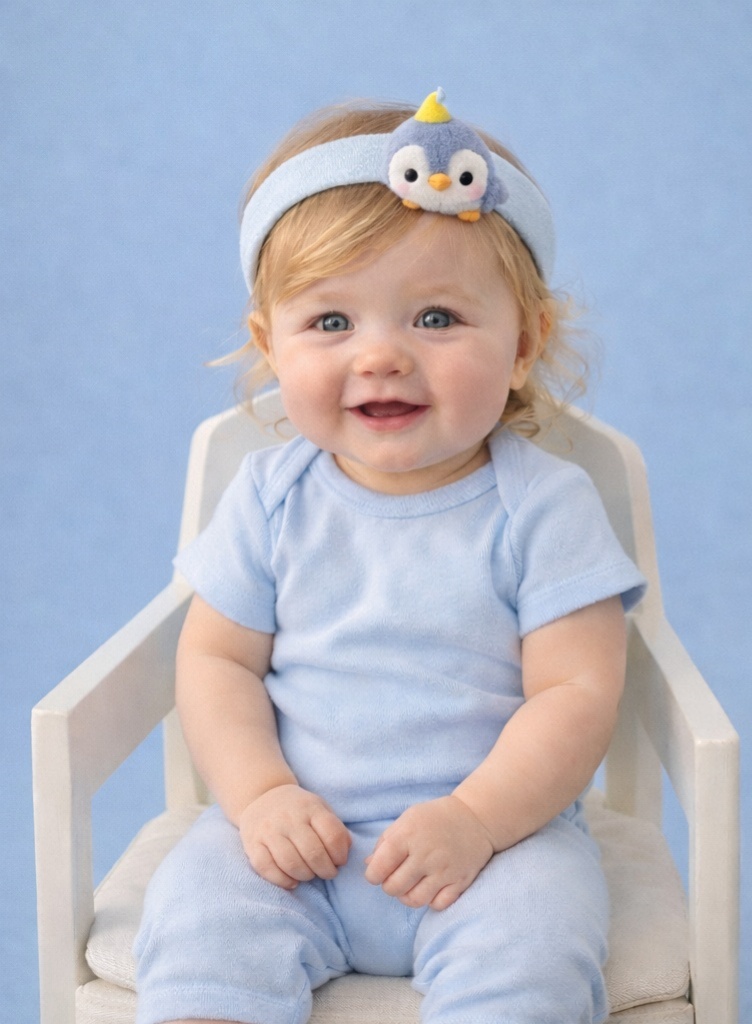 Penguin Party Baby Headband – Plush Winter Style Hairband with Hat