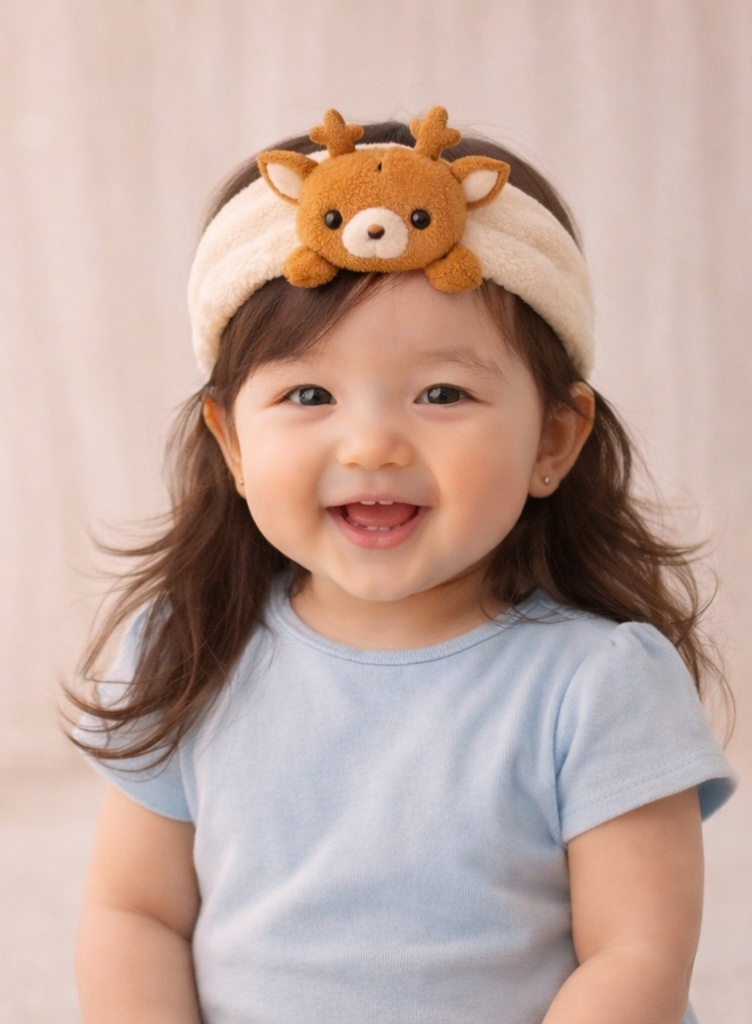 Cartoon Reindeer Plush Baby Headband - Soft and Cute Baby Hairband for Newborn Girls