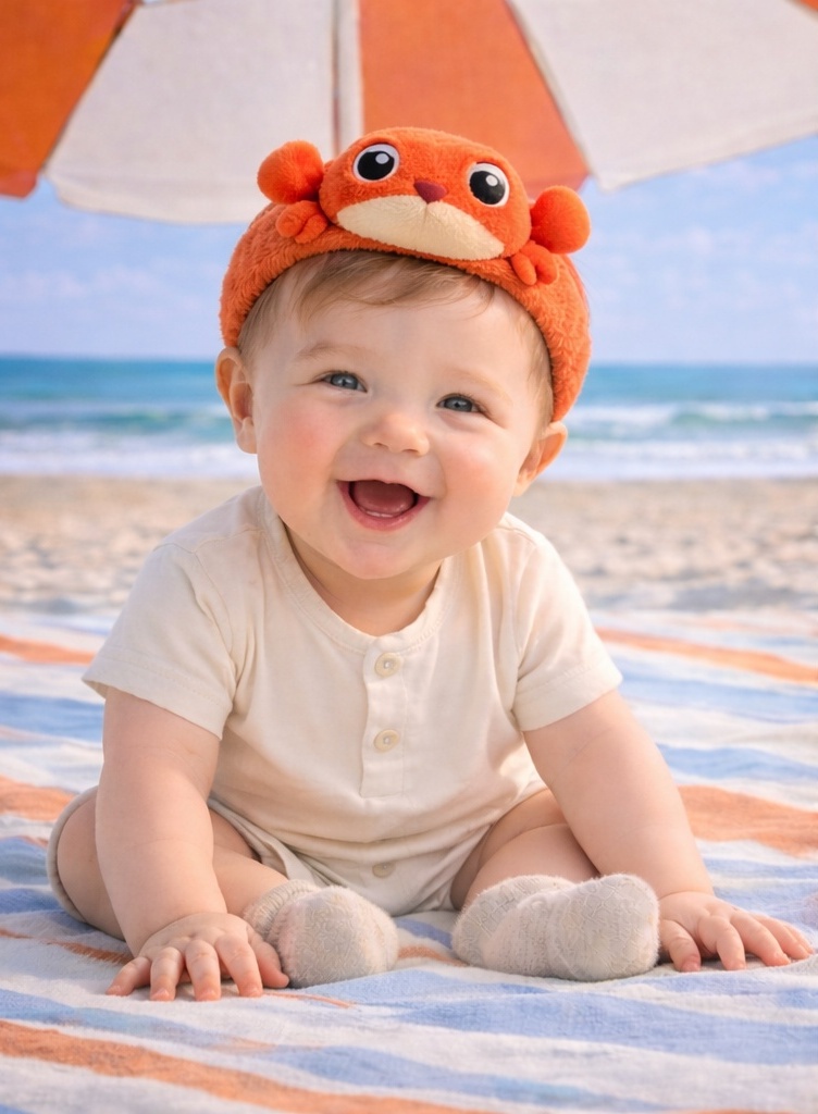 Big-Eyed Orange Crab Plush Baby Headband – Cartoon Sea Style
