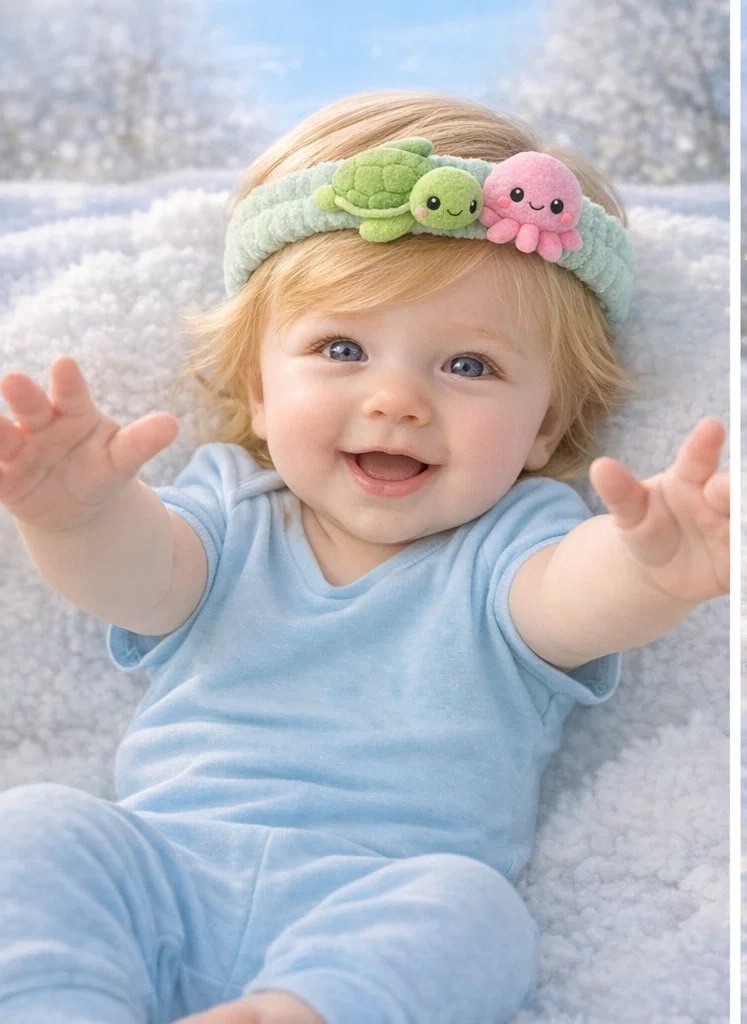 Plüsch-Baby-Stirnband mit Schildkröte & Oktopus – Weiches Meerestier-Haarband für Kleinkinder