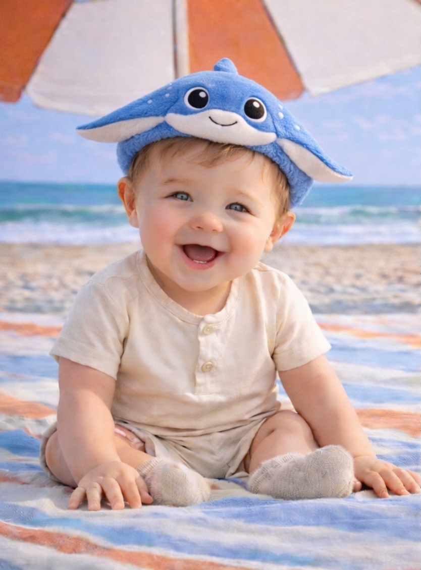 Blue Stingray Baby Plush Headband - Ocean Animal Themed Newborn Hairwear