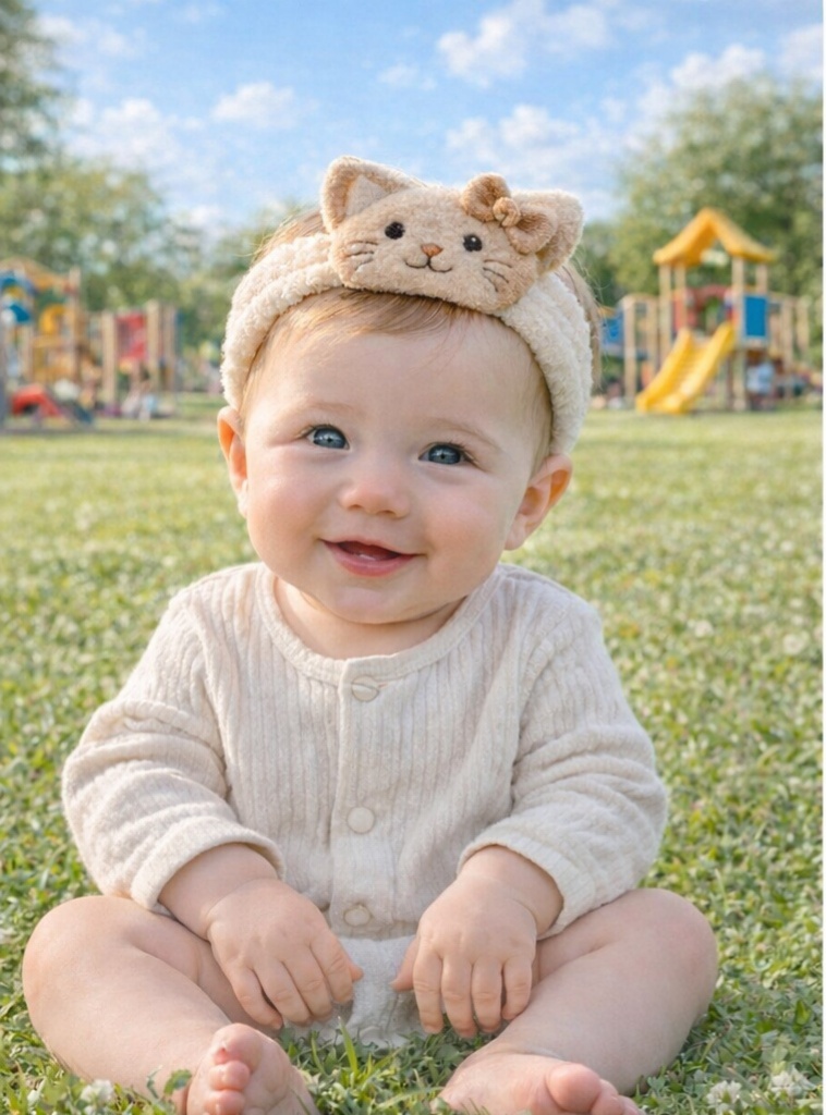 Cute Cat Plush Baby Headband with Bow – Soft & Stretchy Infant Hair Accessory
