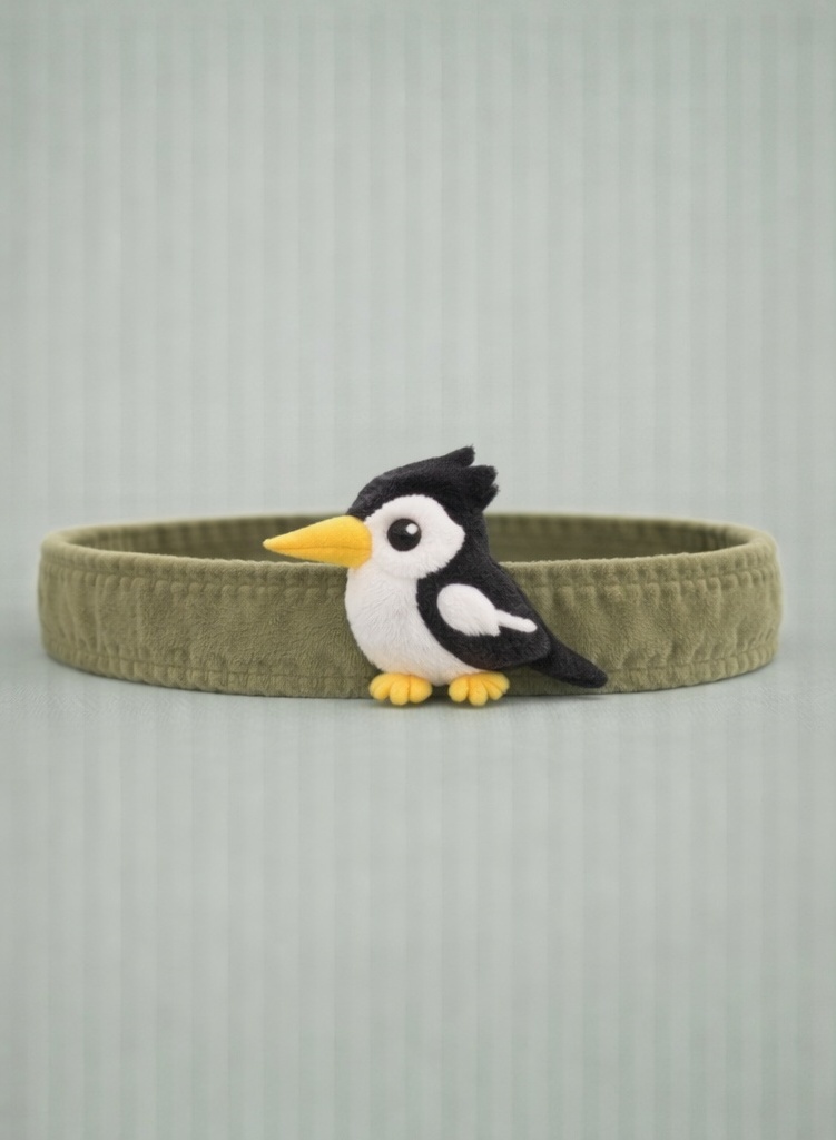 Diadema para bebé con pajarito de peluche en color verde