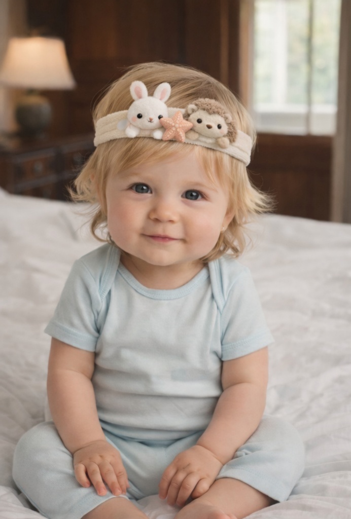 Diadema de Bebé con Conejo y Erizo – Tejido Suave de Felpa para la Comodidad del Bebé