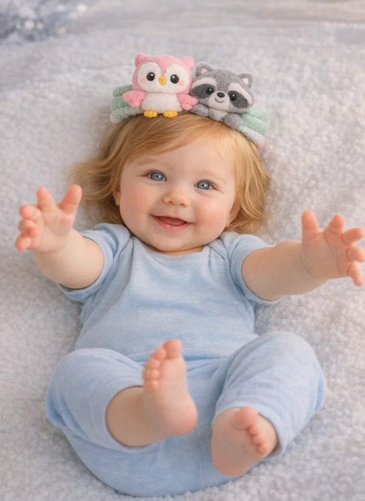 Cinta para bebé con búho y mapache de peluche – Accesorio suave y tierno para recién nacidos