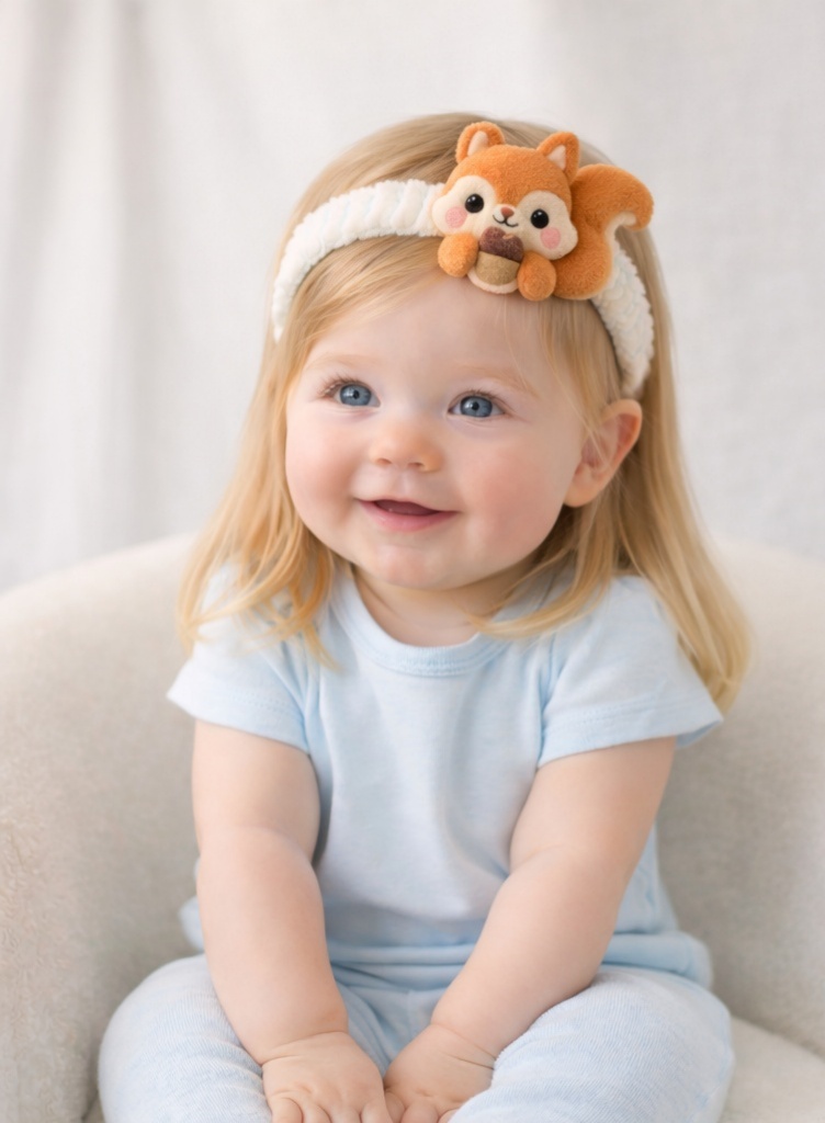 Diadema de Ardilla para Bebé – Accesorio de Cabello Suave con Figura de Ardilla