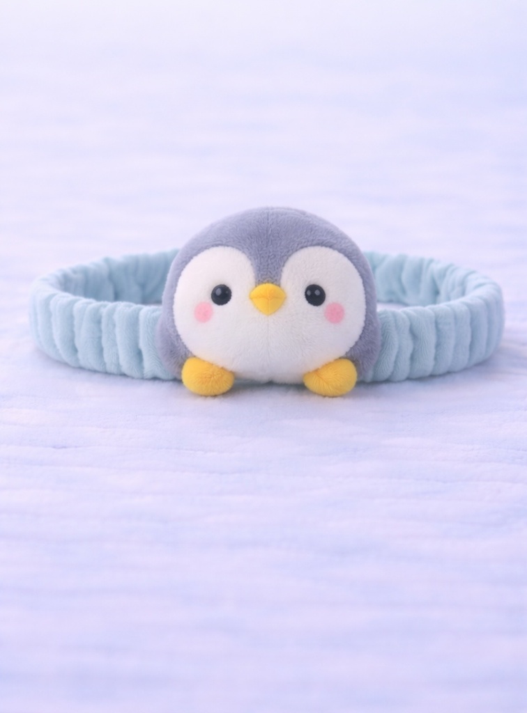 Mignon bandeau en peluche pour bébé avec visage de pingouin – Accessoire confortable et doux pour bébés