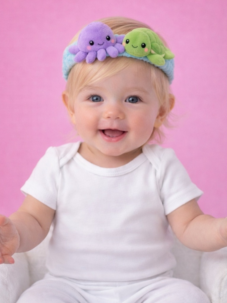 Charmant diadème en peluche Tortue & Pieuvre pour bébé