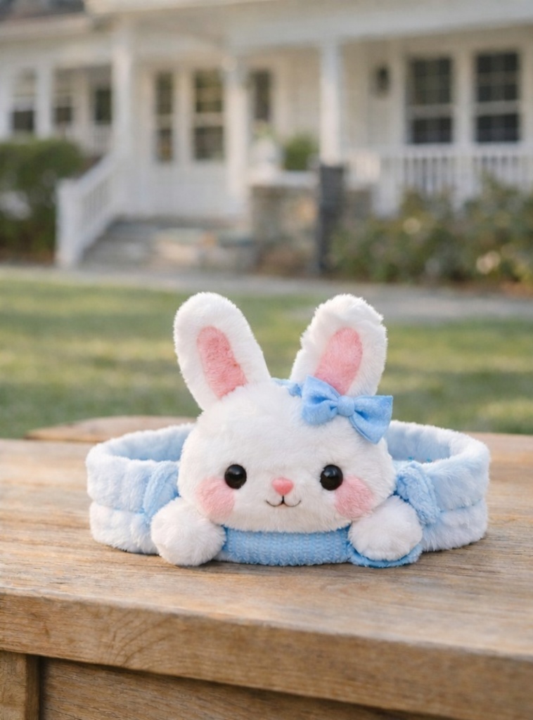 Outdoor Bunny Baby Headband with Blue Bow – Soft Plush Rabbit for Infant Styling