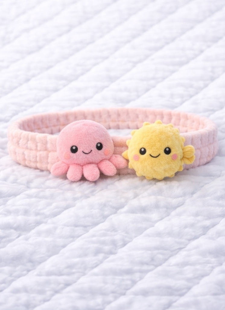 Bandeau bébé en peluche avec pieuvre et poisson-globe – Accessoire marin doux pour nourrissons