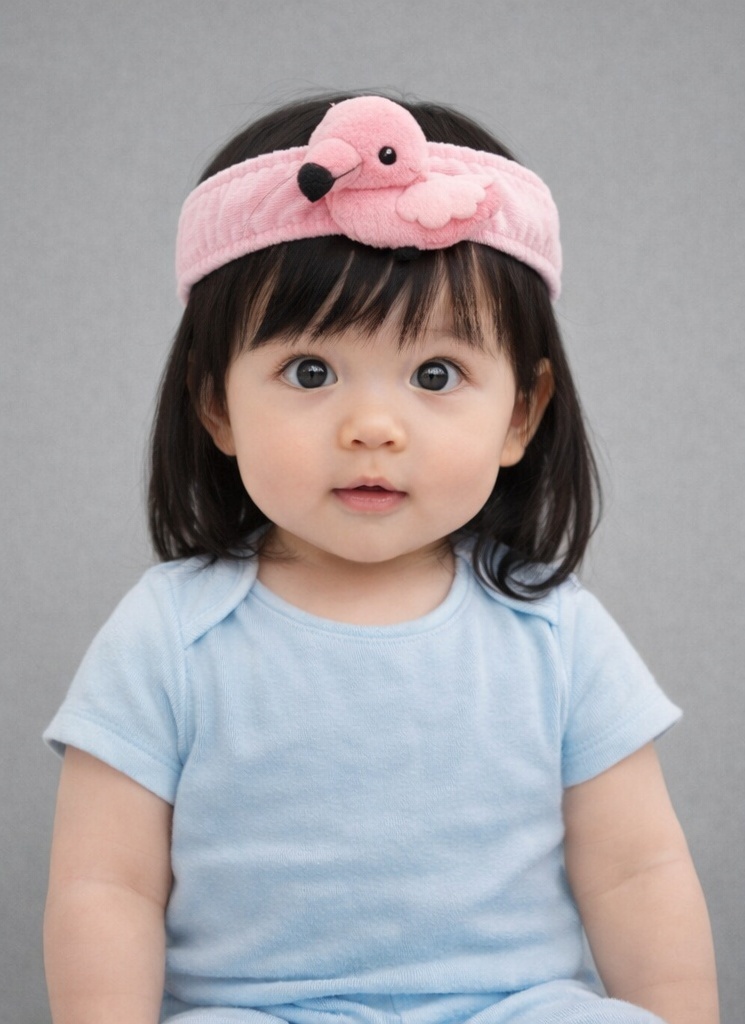 Bandeau bébé en peluche avec flamant rose