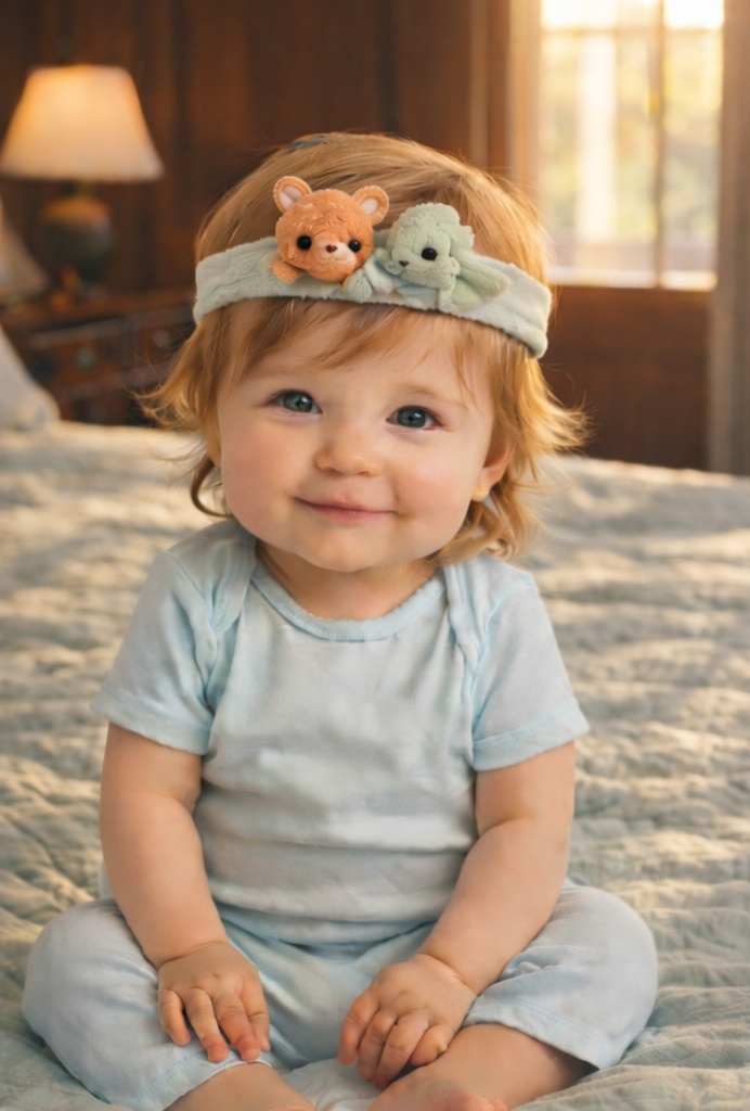 Diadème Bébé avec Renard et Tortue – Tissu en Peluche Douce pour Bébé