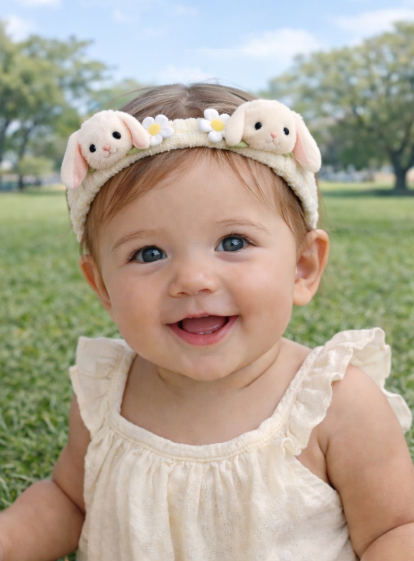 Bandeau bébé lapin en peluche – Accessoire doux et extensible pour nouveau-né