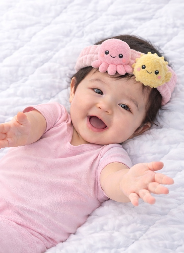 Bandeau bébé en peluche avec pieuvre et poisson-globe – Accessoire marin doux pour nourrissons