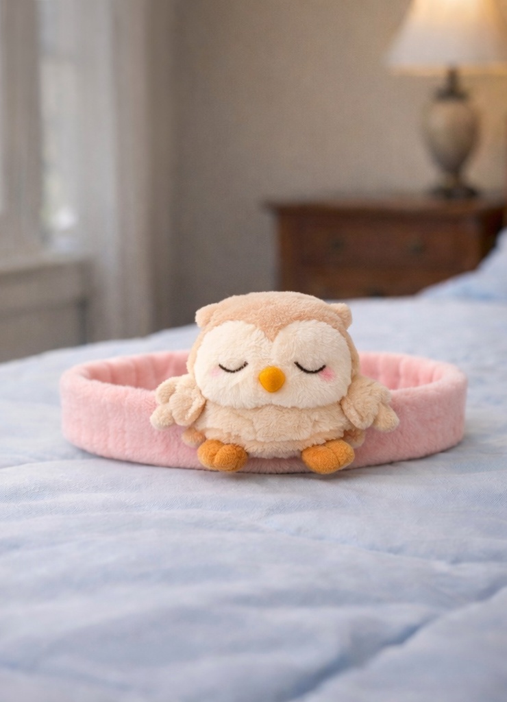 Tiara de Pelúcia para Bebê com Coruja Dorminhoca – Maciez e Charme Natural