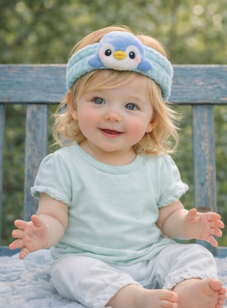 Faixa de Cabelo de Bebê com Pinguim de Pelúcia - Suave, Fofa e Elástica