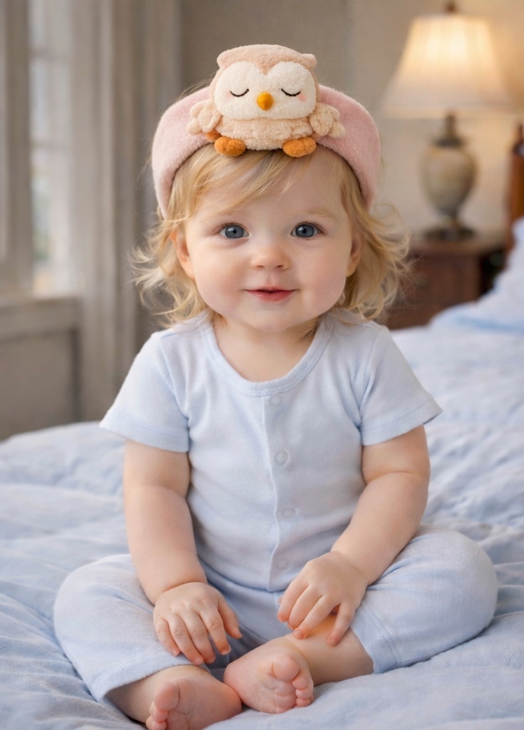 Tiara de Pelúcia para Bebê com Coruja Dorminhoca – Maciez e Charme Natural