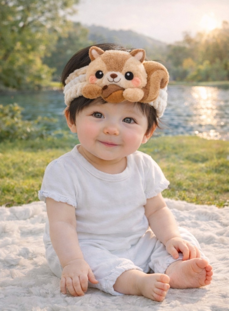 Squirrel Plush Baby Headband with Acorn – Soft and Adjustable Infant Hair Accessory