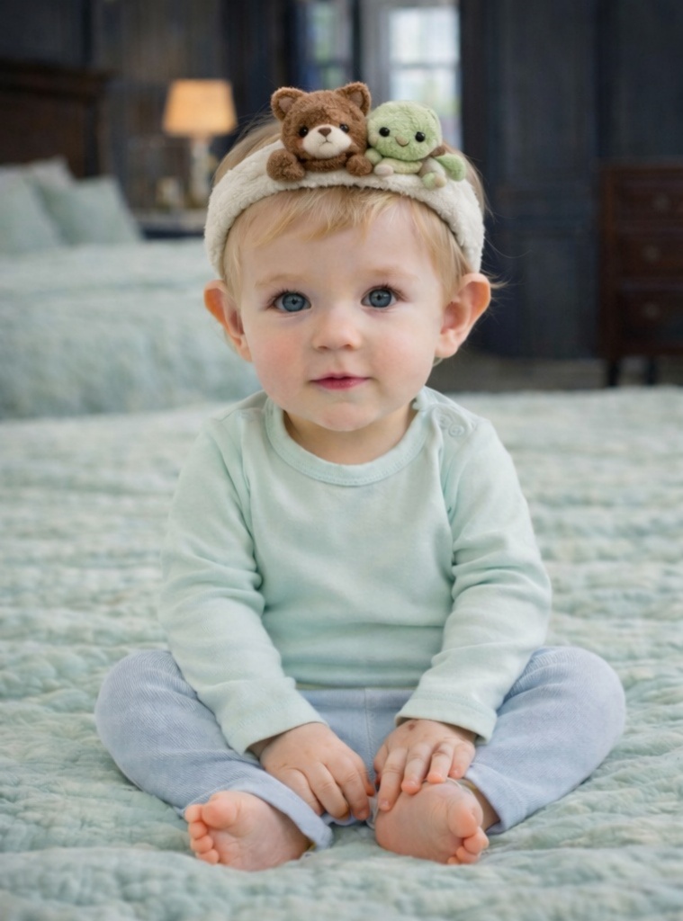 Snuggly Bear & Turtle Plush Baby Headband - Cozy Nature Style