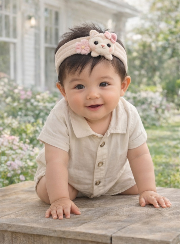 Floral Owl Plush Baby Headband – Soft Stretchy Infant Hairband with Pink Accents