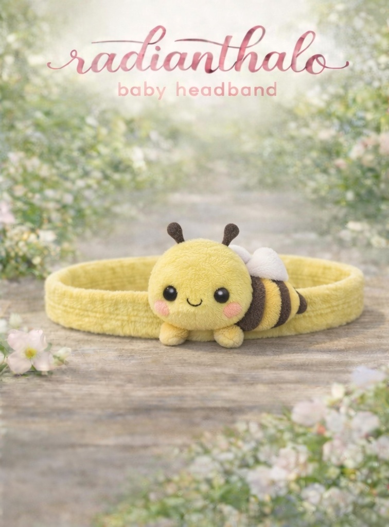 Smiling Bee Plush Baby Headband – Soft and Playful Elastic Hairband for Infants