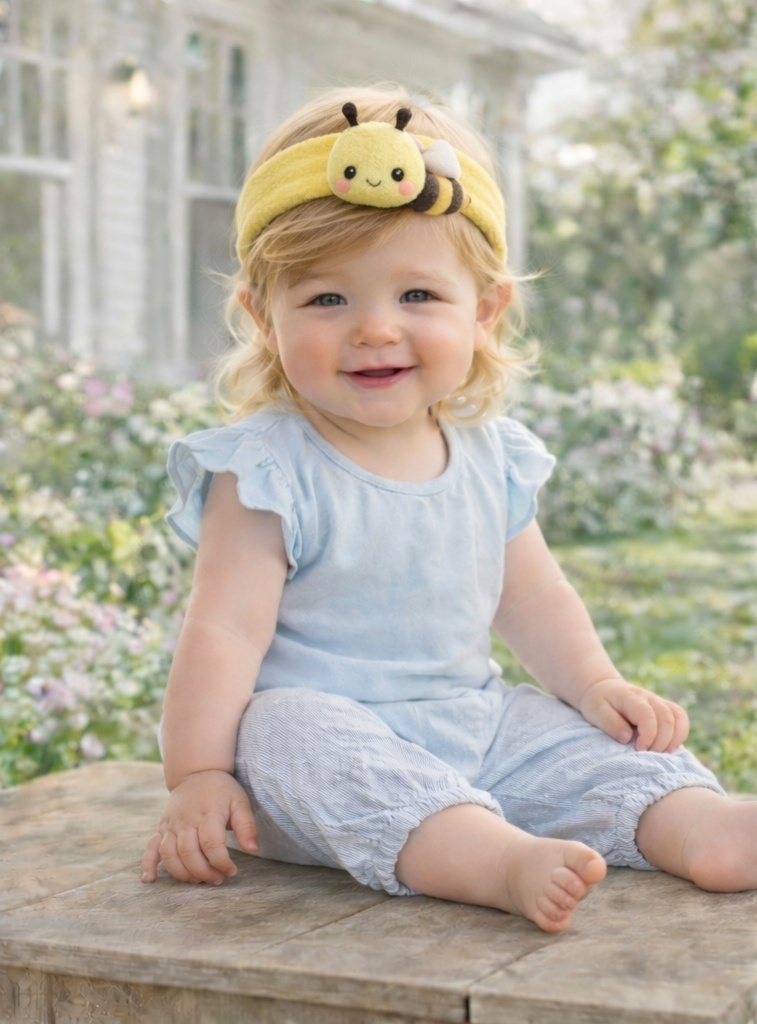 Smiling Bee Plush Baby Headband – Soft and Playful Elastic Hairband for Infants