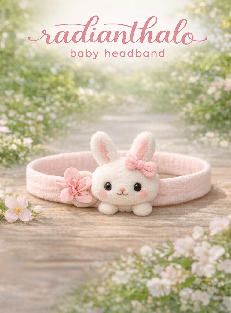 Pink Bunny Plush Baby Headband – Soft Floral Hairband with Bow for Newborn Girls