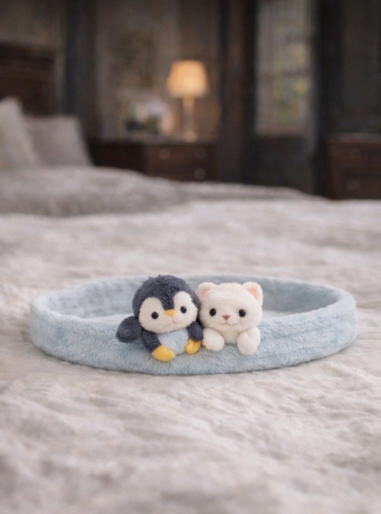 Penguin & White Kitten Plush Baby Headband - Arctic Cuddle Edition