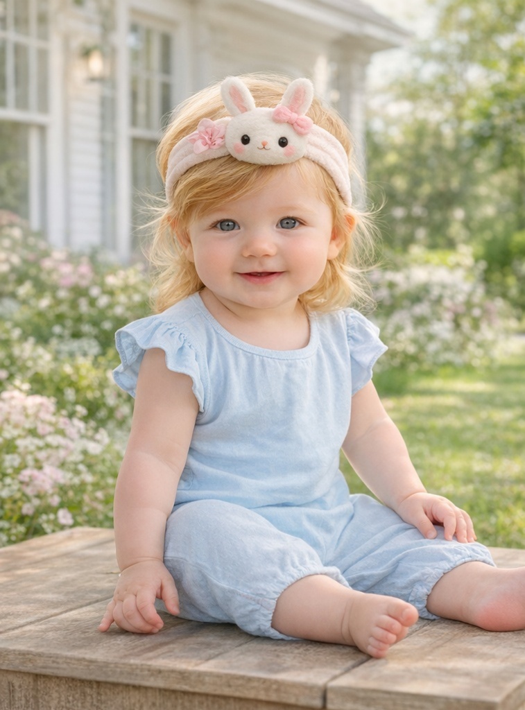Pink Bunny Plush Baby Headband – Soft Floral Hairband with Bow for Newborn Girls