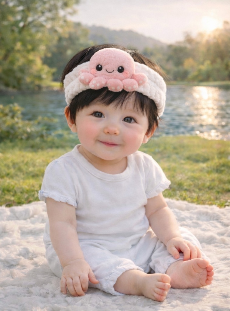 ピンクのタコぬいぐるみベビーヘアバンド – 新生児向け柔らかくてかわいい動物デザイン