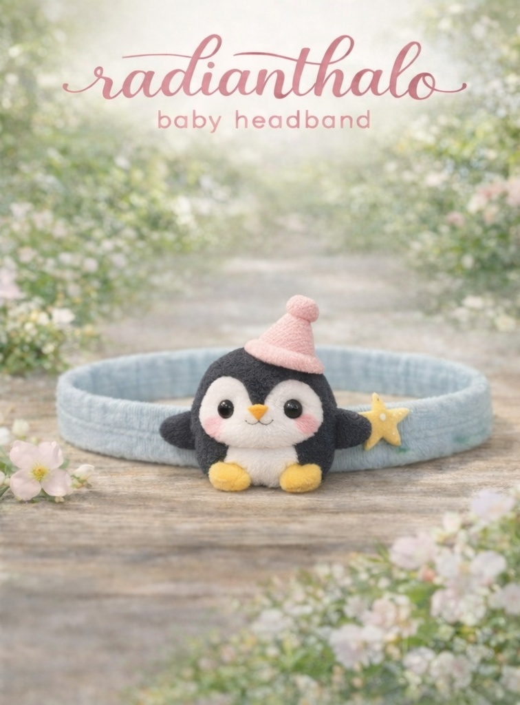 Charming Plush Penguin Baby Headband - Stretchable & Soft for Infants
