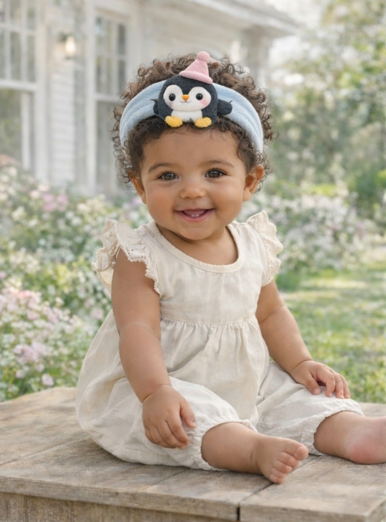 Charming Plush Penguin Baby Headband - Stretchable & Soft for Infants
