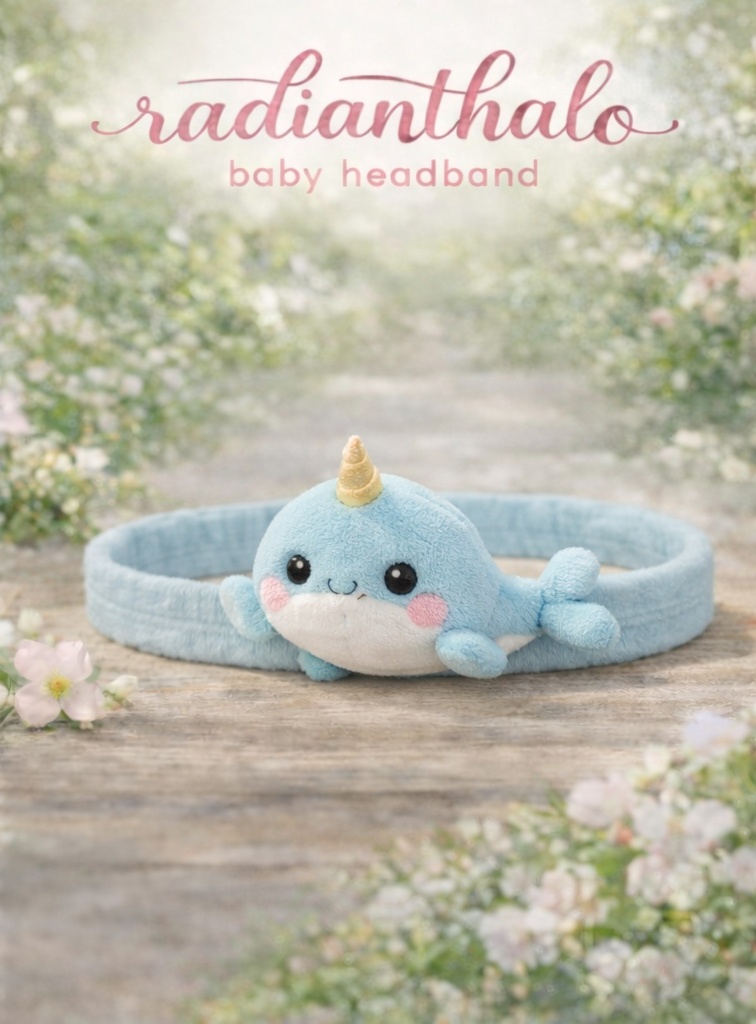 Baby-Stirnband mit Plüsch-Narwal – Weiches und elastisches Neugeborenen-Haarband